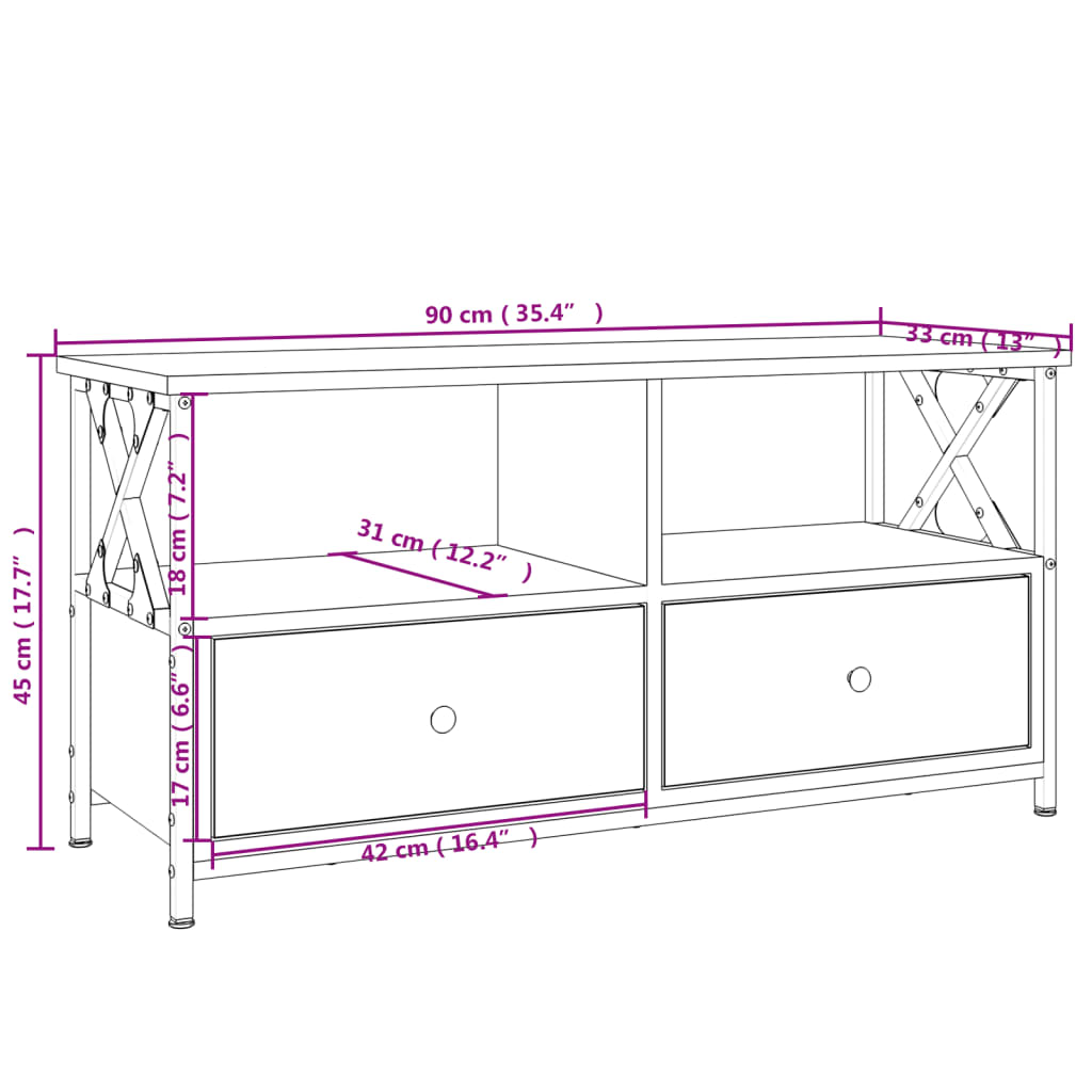 vidaXL TV-Schrank Braun Eichen-Optik 90x33x45 cm Holzwerkstoff & Eisen