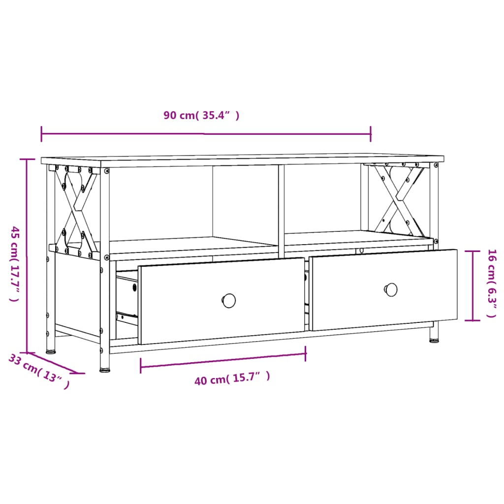 vidaXL TV-Schrank Braun Eichen-Optik 90x33x45 cm Holzwerkstoff & Eisen