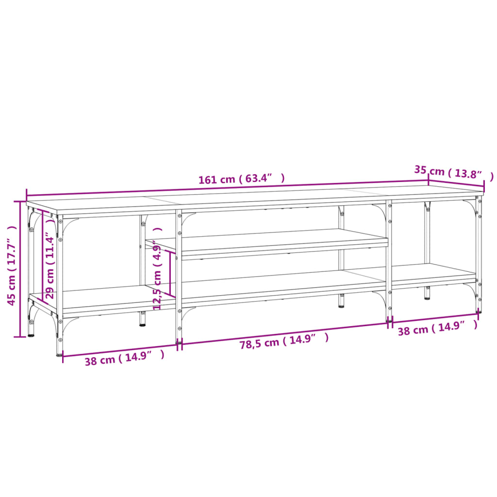 vidaXL TV-Schrank Grau Sonoma 161x35x45 cm Holzwerkstoff & Eisen