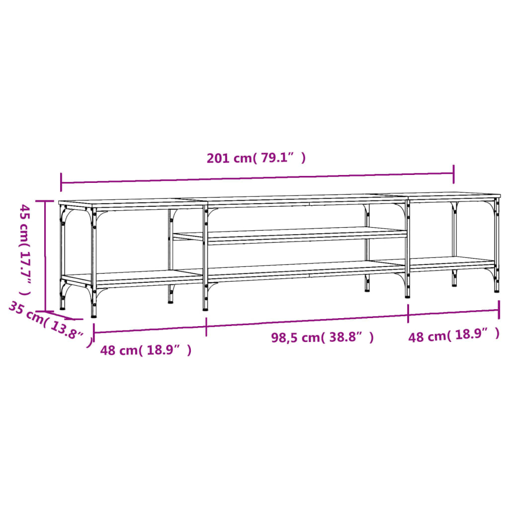 vidaXL TV-Schrank Schwarz 201x35x45 cm Holzwerkstoff & Eisen