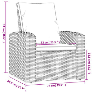 vidaXL Gartensessel Verstellbar mit Kissen Grau Poly Rattan