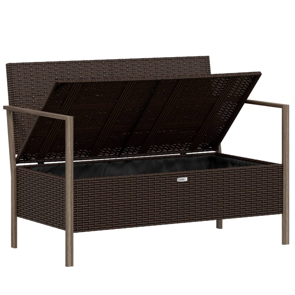 Gartenbank 2-Sitzer mit Kissen Braun Poly Rattan