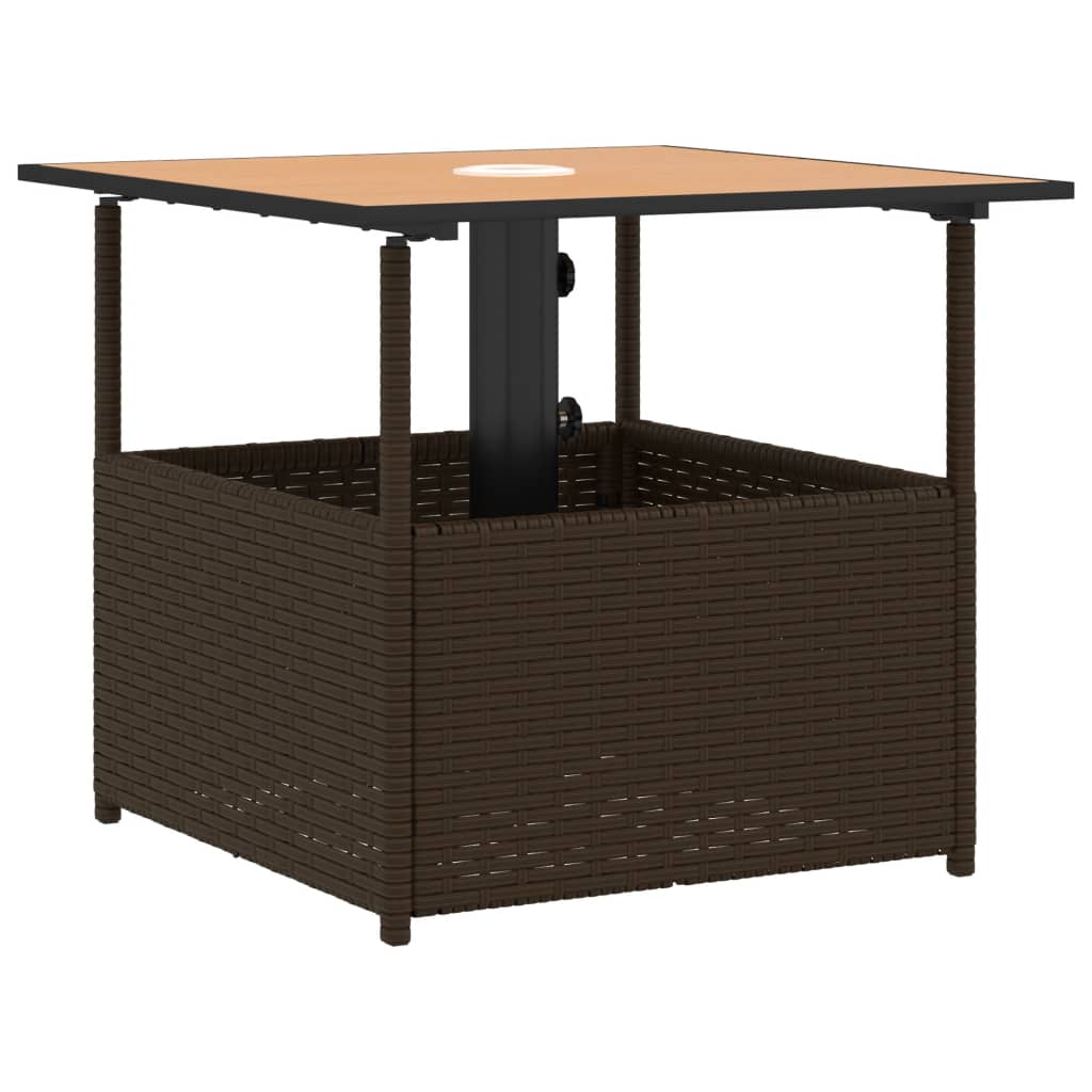 vidaXL Gartentisch mit Schirmloch Braun 55x55x46,5 cm Poly Rattan