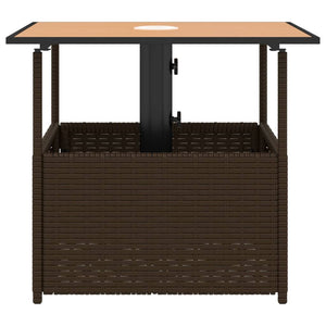 vidaXL Gartentisch mit Schirmloch Braun 55x55x46,5 cm Poly Rattan