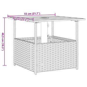 vidaXL Gartentisch mit Schirmloch Braun 55x55x46,5 cm Poly Rattan