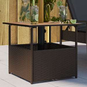 vidaXL Gartentisch mit Schirmloch Braun 55x55x46,5 cm Poly Rattan