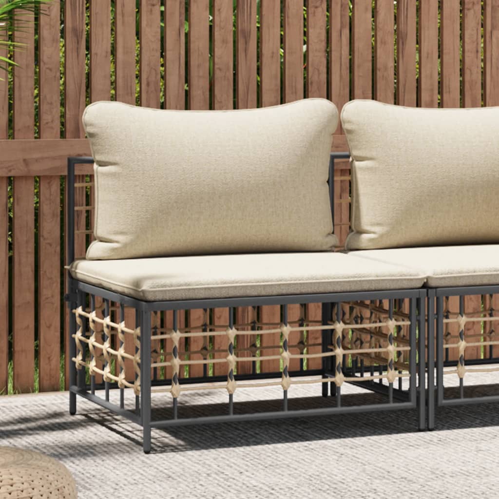 vidaXL Garten-Mittelsofa mit Beige Kissen Poly Rattan