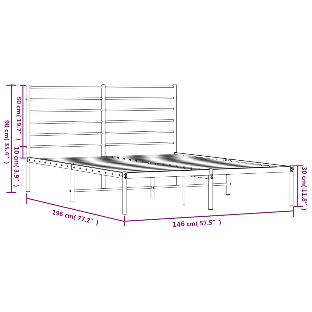 vidaXL Bettgestell mit Kopfteil Metall Schwarz 140x190 cm