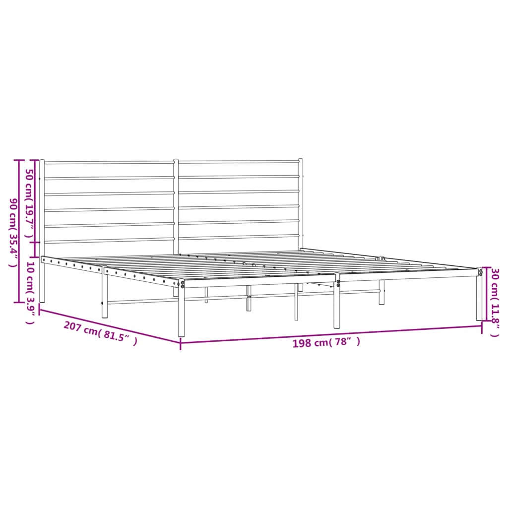 vidaXL Bettgestell mit Kopfteil Metall Schwarz 193x203 cm