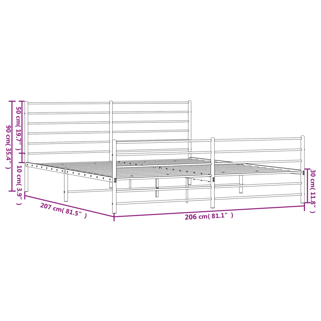 vidaXL Bettgestell mit Kopf- und Fußteil Metall Schwarz 200x200 cm