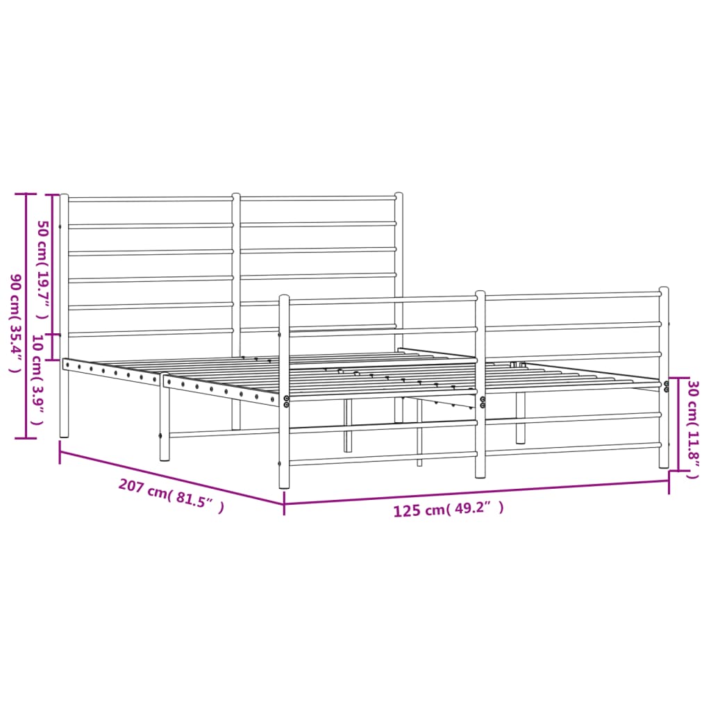 vidaXL Bettgestell mit Kopf- und Fußteil Metall Weiß 120x200 cm