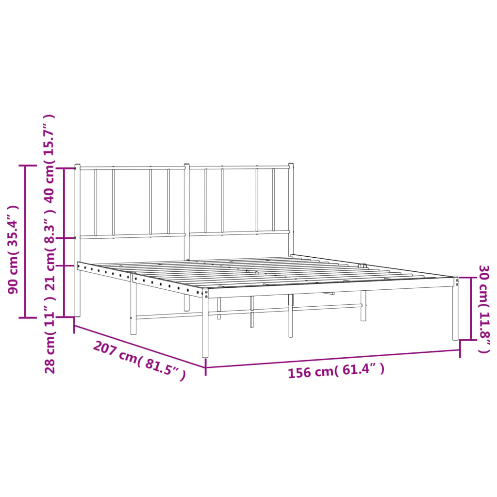 vidaXL Bettgestell mit Kopfteil Metall Schwarz 150x200 cm