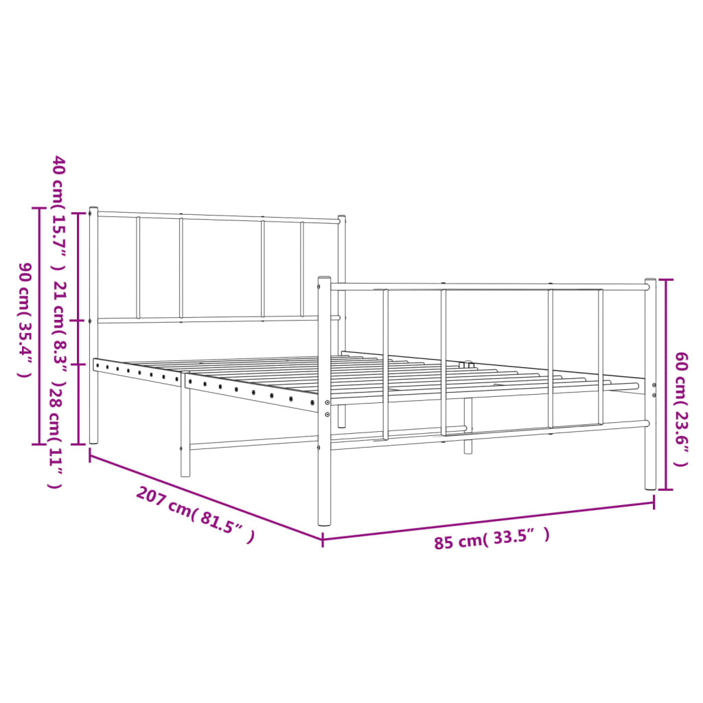 vidaXL Bettgestell mit Kopf- und Fußteil Metall Schwarz 80x200 cm