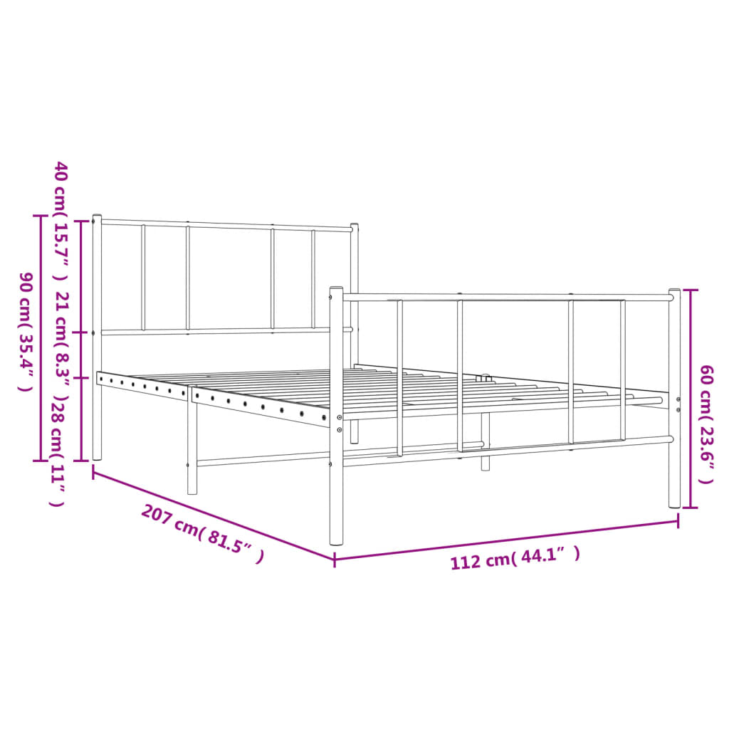 vidaXL Bettgestell mit Kopf- und Fußteil Metall Schwarz 107x203 cm