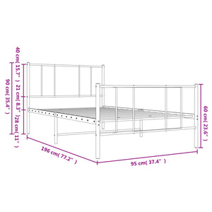 vidaXL Bettgestell mit Kopf- und Fußteil Metall Weiß 90x190 cm