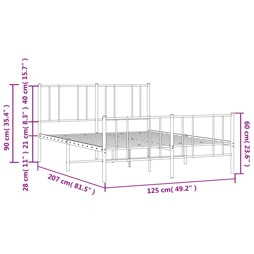 vidaXL Bettgestell mit Kopf- und Fußteil Metall Weiß 120x200 cm