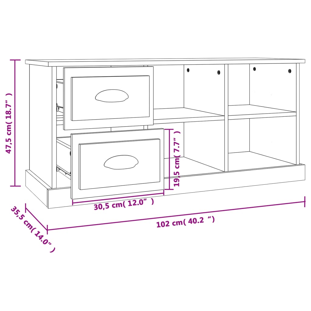 vidaXL TV-Schrank Hochglanz-Weiß 102x35,5x47,5 cm Holzwerkstoff