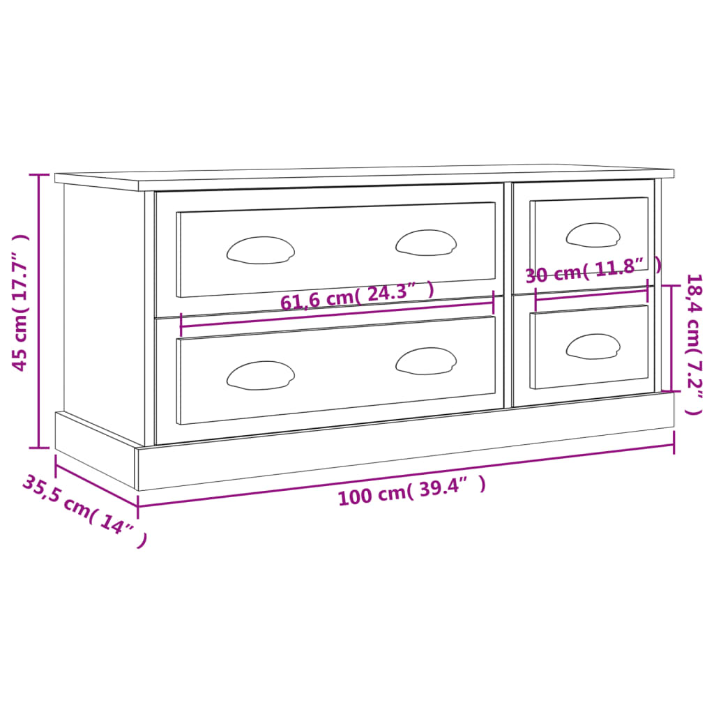 vidaXL TV-Schrank Weiß 100x35,5x45 cm Holzwerkstoff