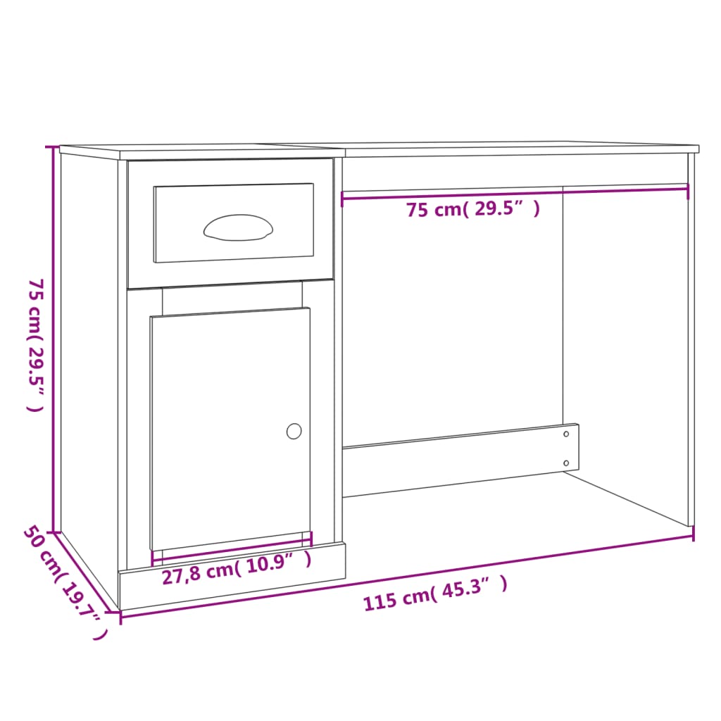 vidaXL Schreibtisch mit Schublade Weiß 115x50x75 cm Holzwerkstoff