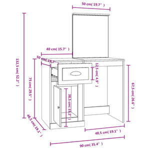 vidaXL Schminktisch mit Spiegel Weiß 90x50x132,5 cm Holzwerkstoff