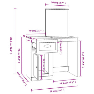 vidaXL Schminktisch mit Spiegel Sonoma-Eiche 90x50x132,5 cm