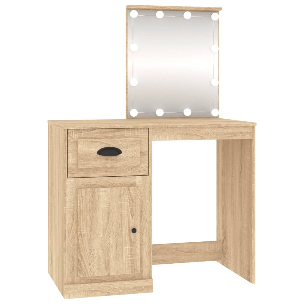 Schminktisch mit LEDs Sonoma-Eiche 90x50x132,5 cm Holzwerkstoff Stilecasa