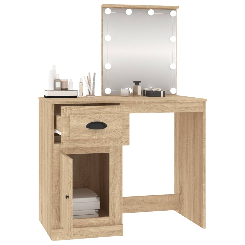 Schminktisch mit LEDs Sonoma-Eiche 90x50x132,5 cm Holzwerkstoff Stilecasa