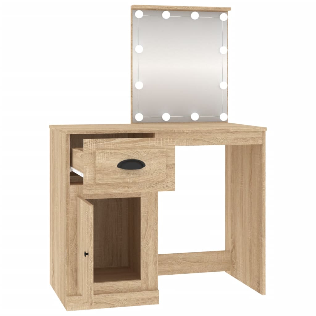 Schminktisch mit LEDs Sonoma-Eiche 90x50x132,5 cm Holzwerkstoff Stilecasa