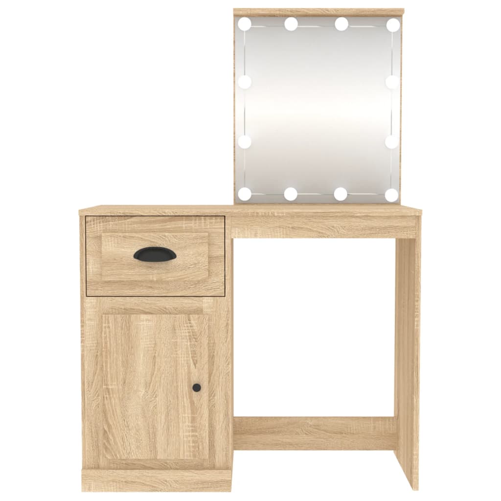 Schminktisch mit LEDs Sonoma-Eiche 90x50x132,5 cm Holzwerkstoff Stilecasa