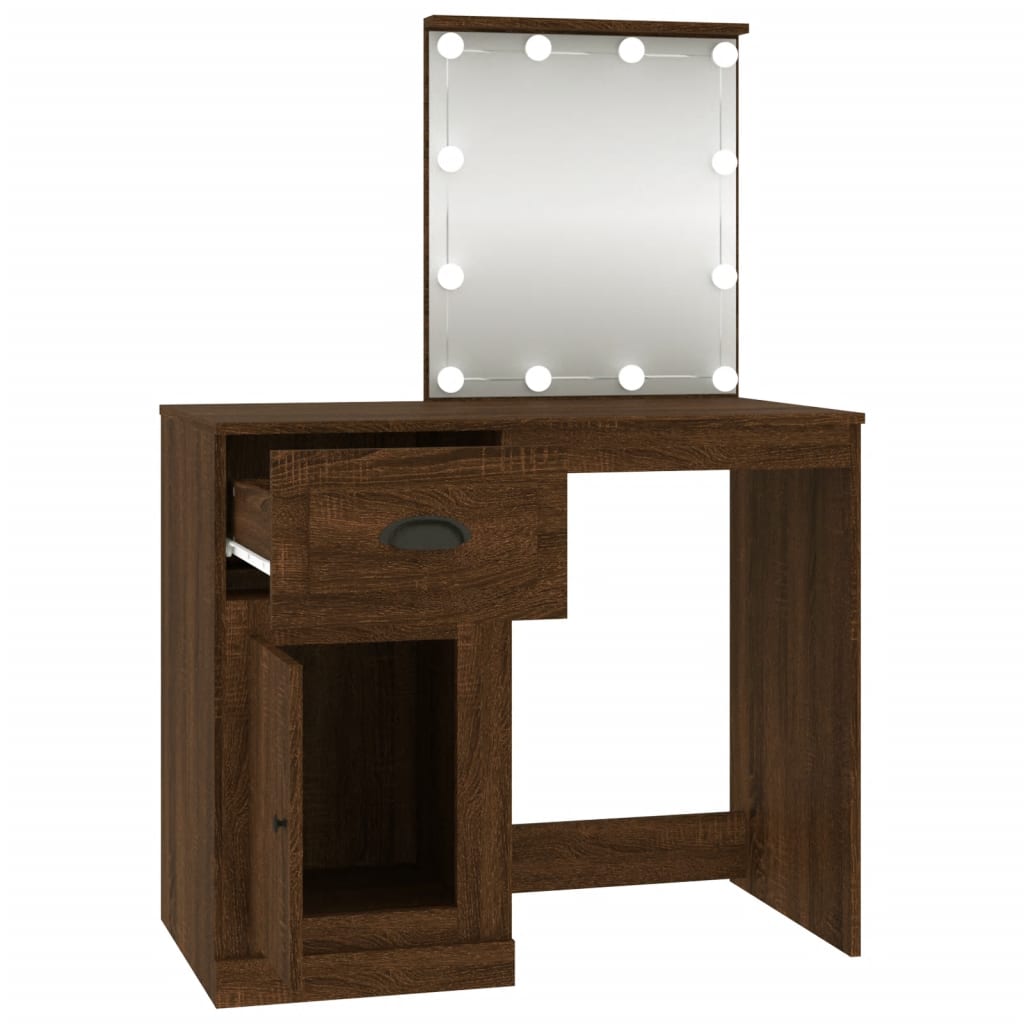 vidaXL Schminktisch mit LEDs Braun Eiche 90x50x132,5 cm Holzwerkstoff