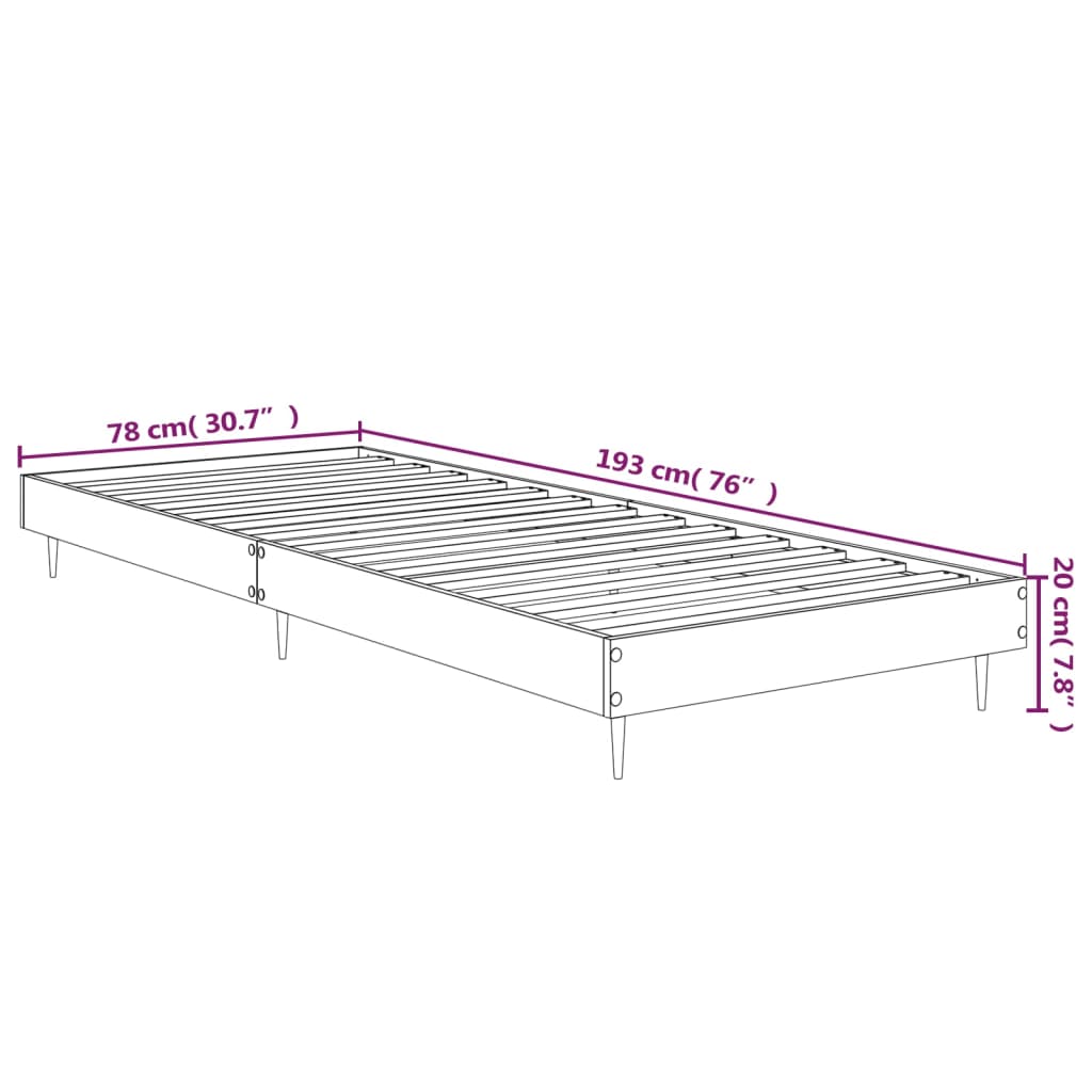 vidaXL Bettgestell Grau Sonoma 75x190 cm Holzwerkstoff