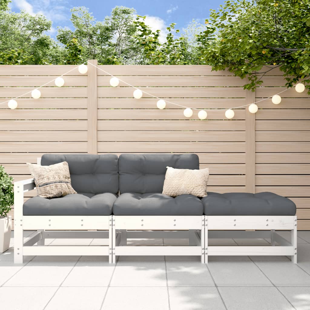 vidaXL 3-tlg. Garten-Lounge-Set mit Kissen Weiß Massivholz