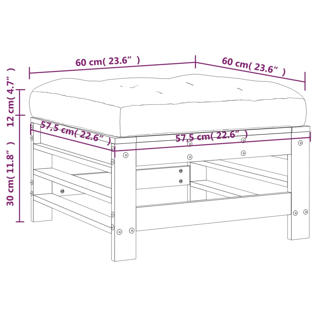 vidaXL Gartenhocker mit Kissen Grau Massivholz Kiefer