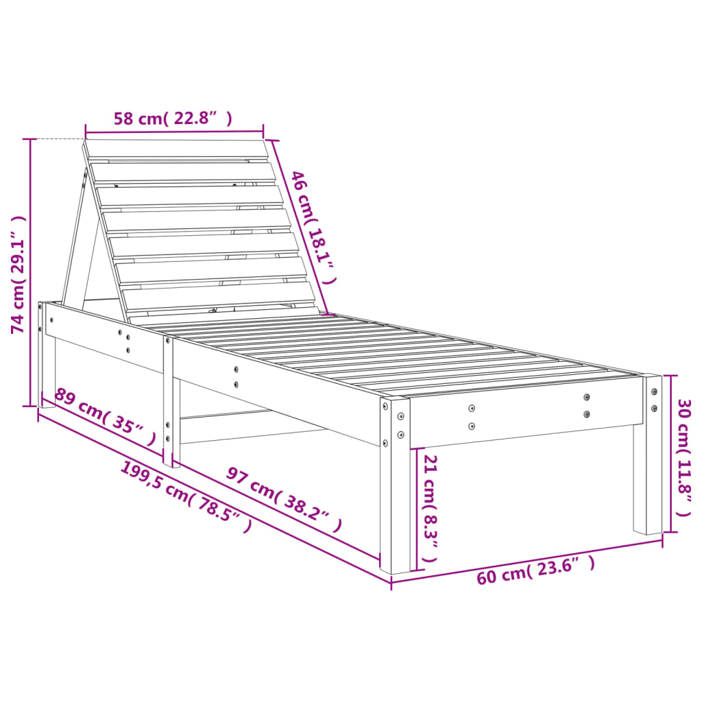 Sonnenliegen 2 Stk. mit Tisch Honigbraun Massivholz Kiefer