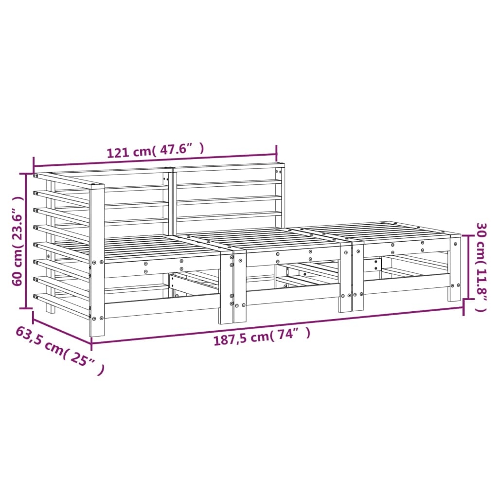 vidaXL 3-tlg. Garten-Lounge-Set Massivholz Kiefer