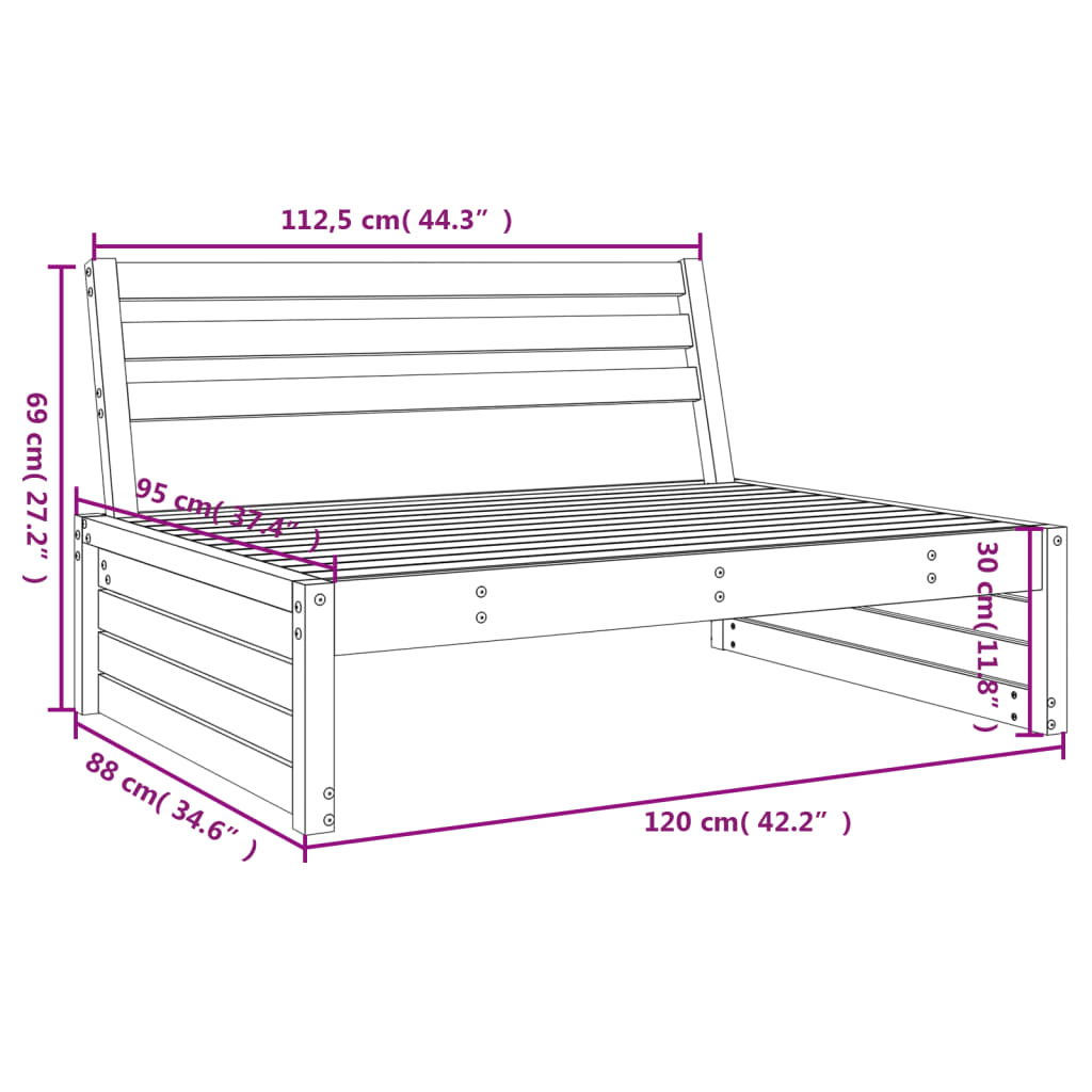 Garten-Mittelsofa Honigbraun 120x80 cm Massivholz Kiefer Stilecasa