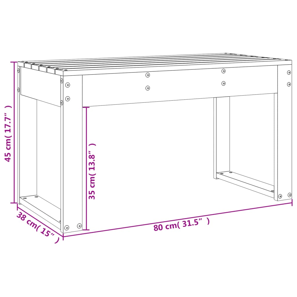 vidaXL Gartenbank Schwarz 80x38x45 cm Massivholz Kiefer