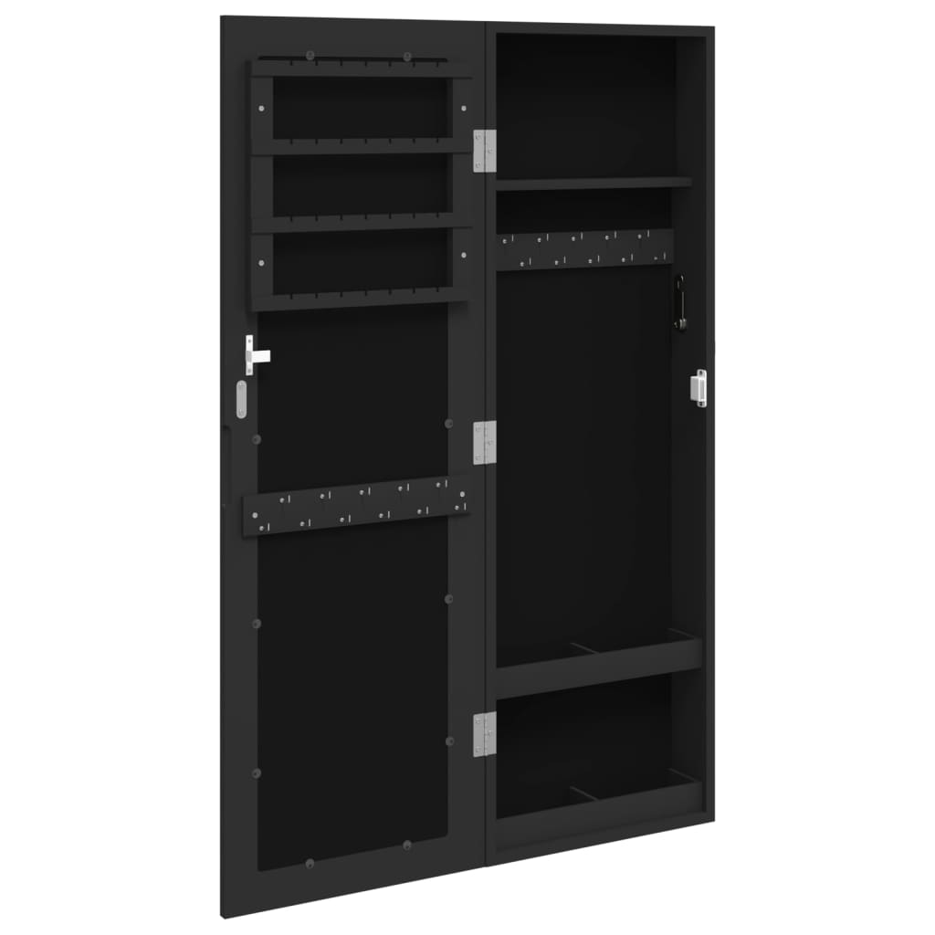 vidaXL Schmuckschrank mit Spiegel Wandmontage Schwarz 30x8,5x90 cm