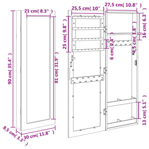 vidaXL Schmuckschrank mit Spiegel Wandmontage Schwarz 30x8,5x90 cm