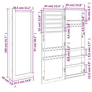 Schmuckschrank mit Spiegel Wandmontage 37,5x10x106 cm Stilecasa