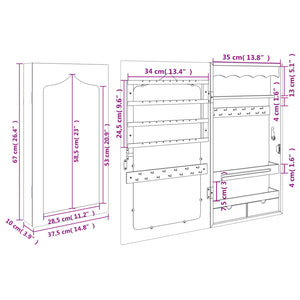 Schmuckschrank mit Spiegel Wandmontage Schwarz 37,5x10x67 cm