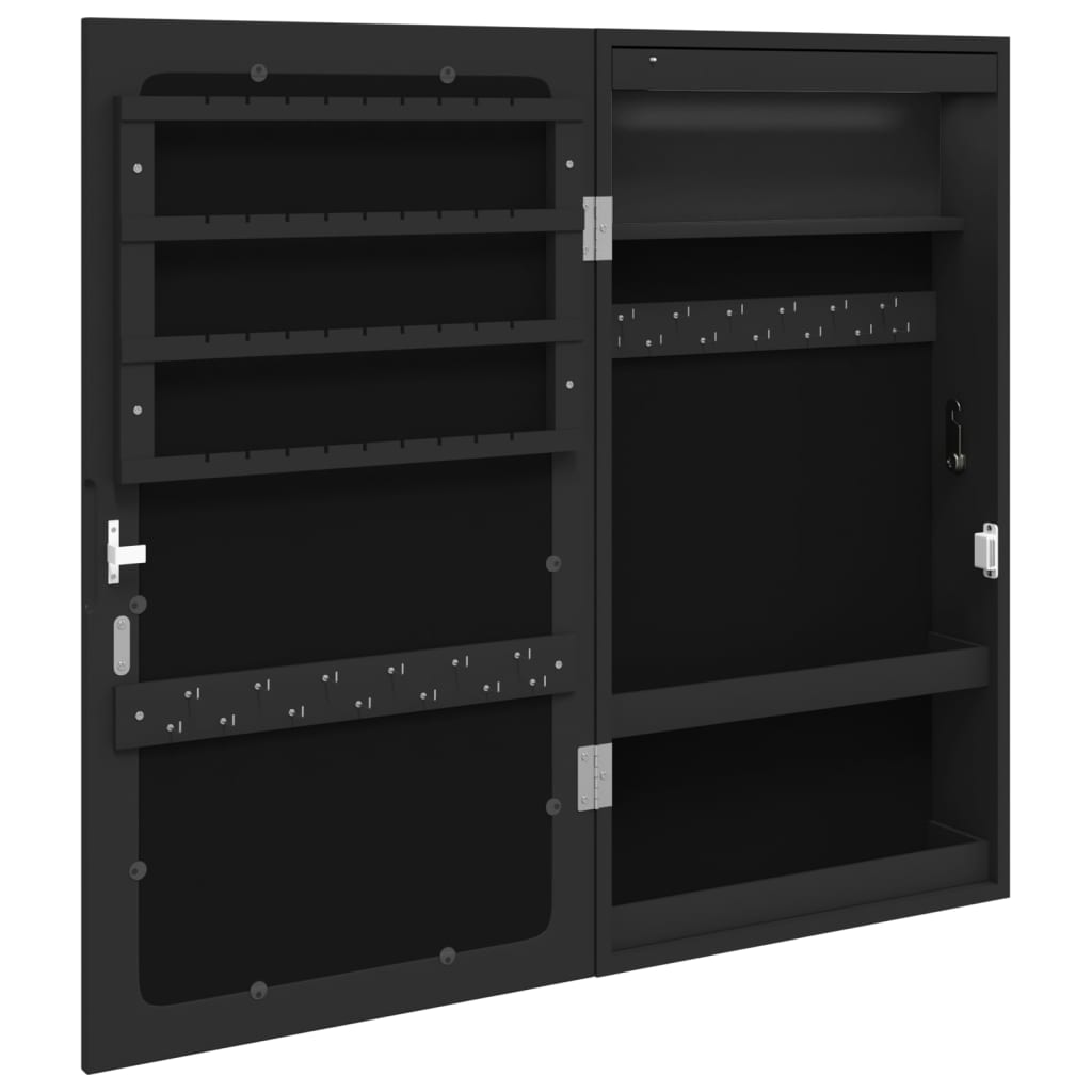 vidaXL Spiegel-Schmuckschrank mit LED-Beleuchtung Wandmontage Schwarz