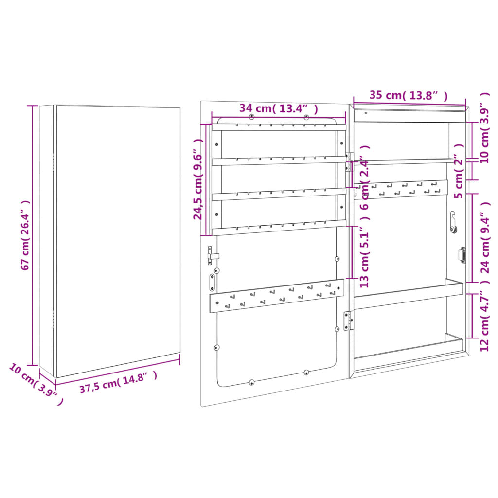 vidaXL Spiegel-Schmuckschrank mit LED-Beleuchtung Wandmontage