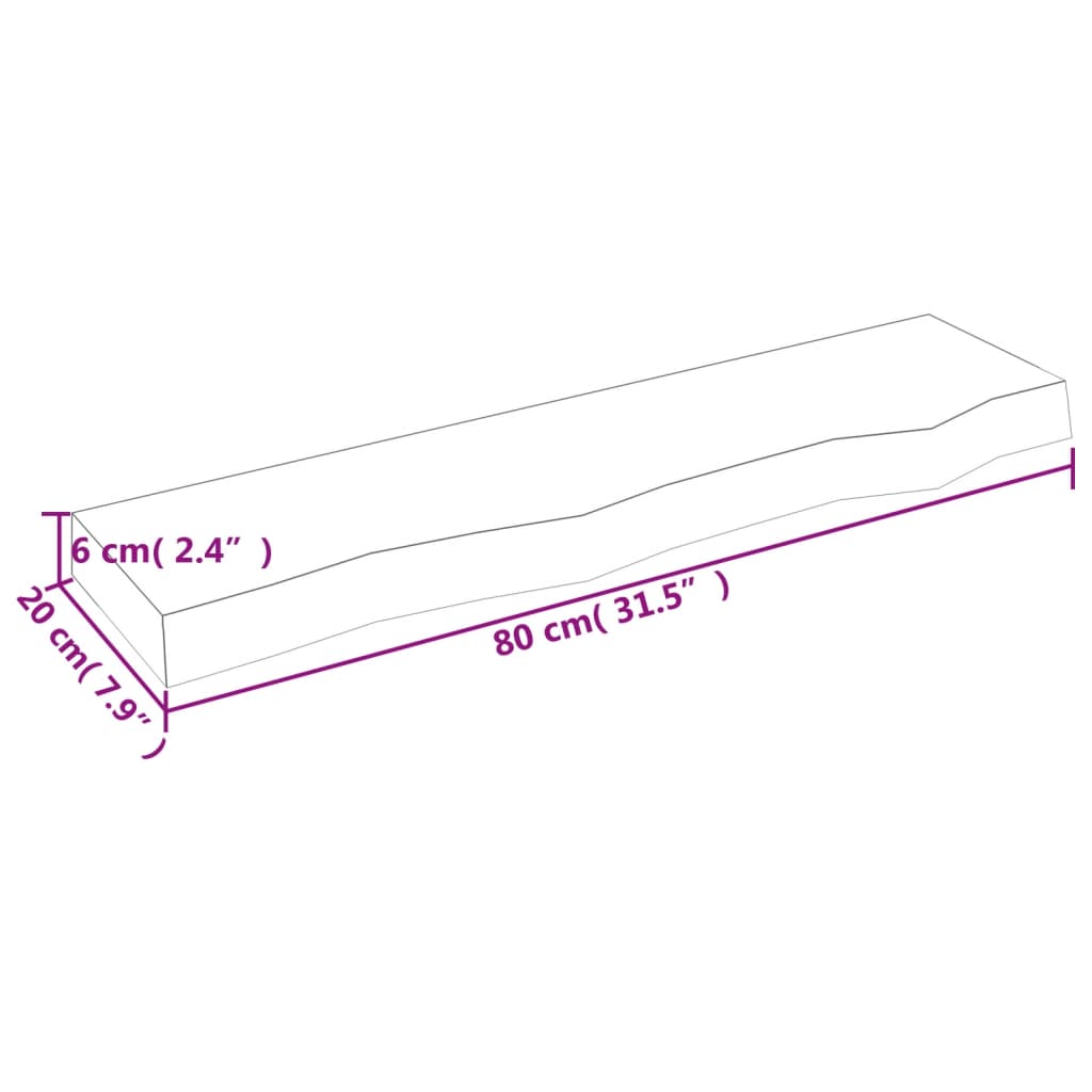 vidaXL Wandregal 80x20x6 cm Massivholz Eiche Unbehandelt