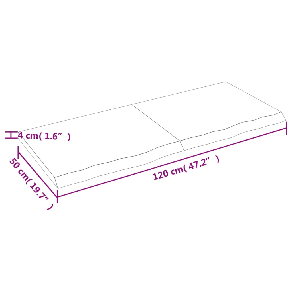 vidaXL Wandregal 120x50x(2-4) cm Massivholz Eiche Unbehandelt