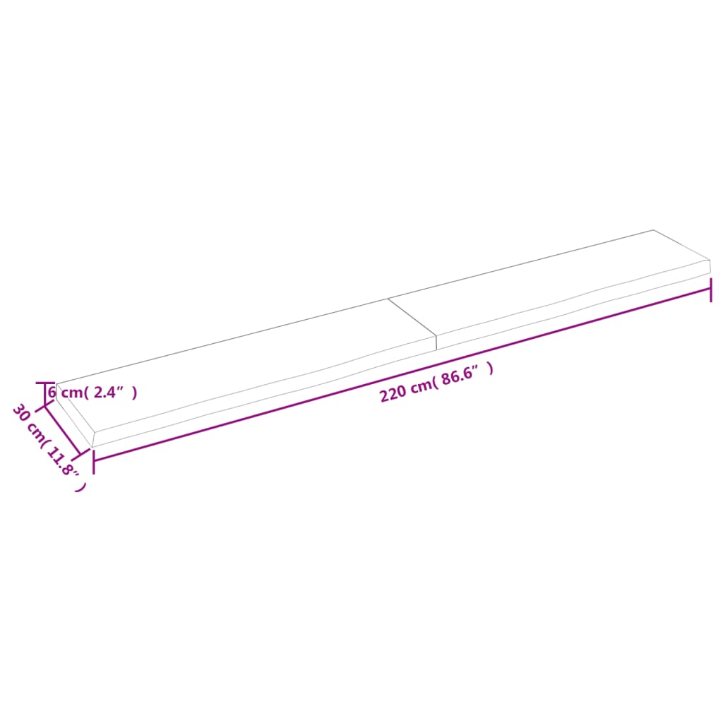 vidaXL Wandregal 220x30x(2-6) cm Massivholz Eiche Unbehandelt