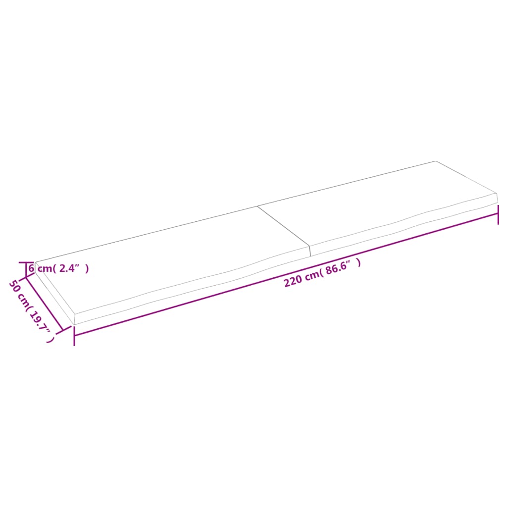 vidaXL Wandregal Hellbraun 220x50x(2-6) cm Massivholz Eiche Behandelt