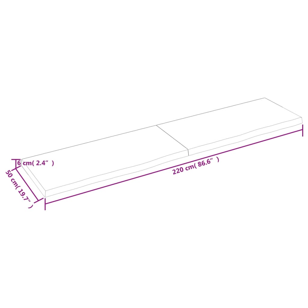 vidaXL Wandregal Hellbraun 220x50x(2-6) cm Massivholz Eiche Behandelt