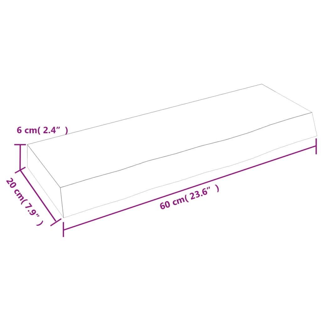 Wandregal Dunkelbraun 60x20x6 cm Massivholz Eiche Behandelt Stilecasa