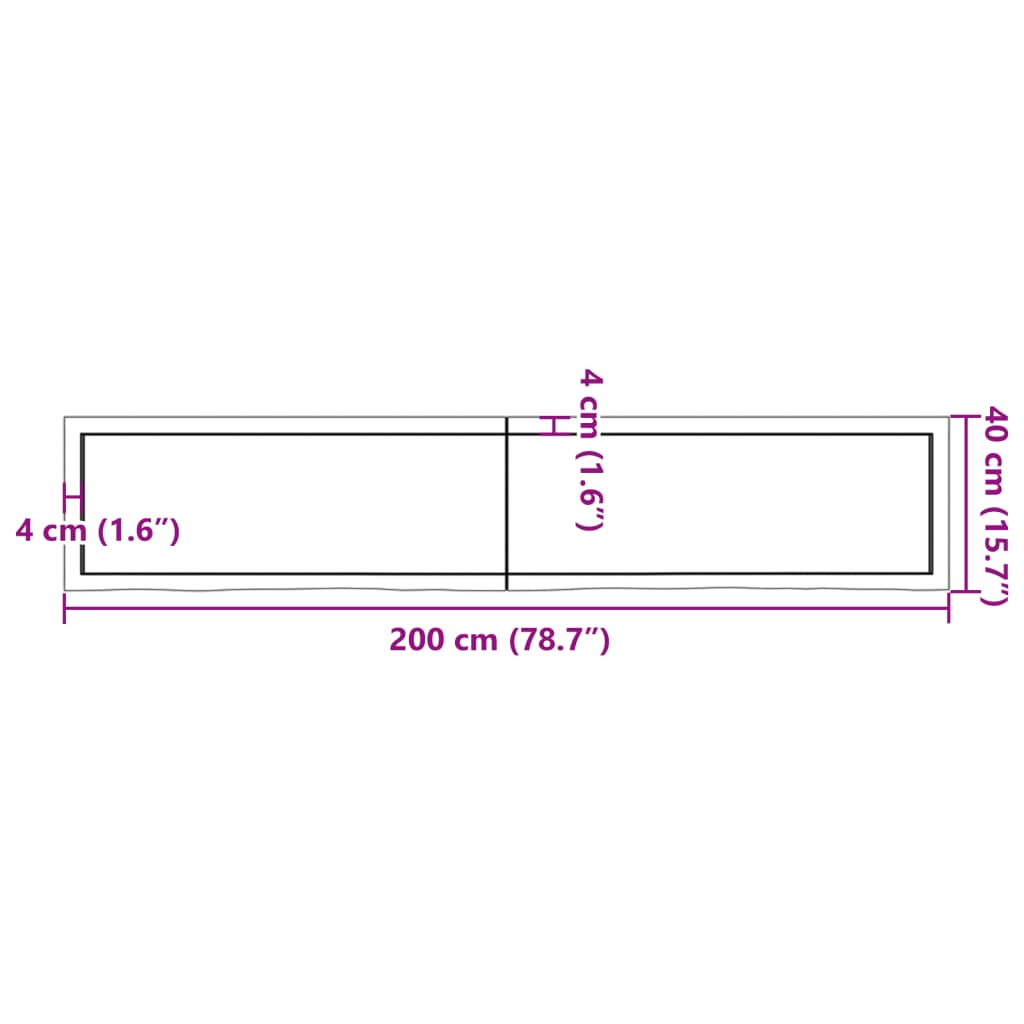 vidaXL Wandregal Dunkelbraun 200x40x(2-4)cm Massivholz Eiche Behandelt